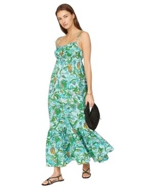 NWT Kate Spade Under The Sea Fish Print Tie-Strap Maxi Dress Teal XS